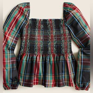 J Crew Puff-sleeve Smocked Top in Stewart Tartan NWT